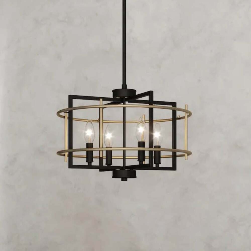 QUOIZEL Adler Matte Black & Nouveau Gold Geometric Contemporary Chandelier -NEW!